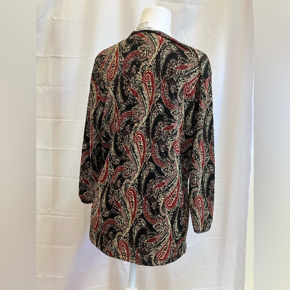 East 5th Brown and Red Long Sleeve Blouse with Notched Collar - Picture 2 of 6